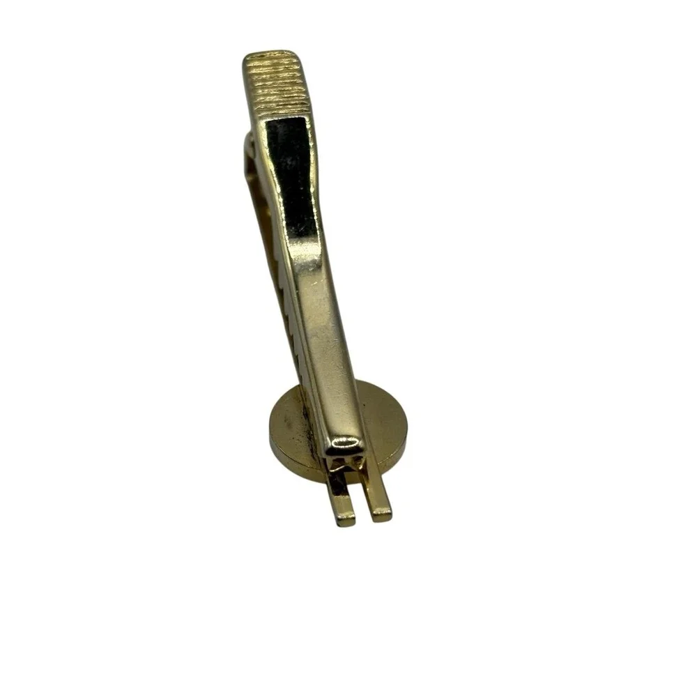 Tie Clip Bar Gold Tone White Enamel Round Open Lines Classic VTG Minimalist Mens